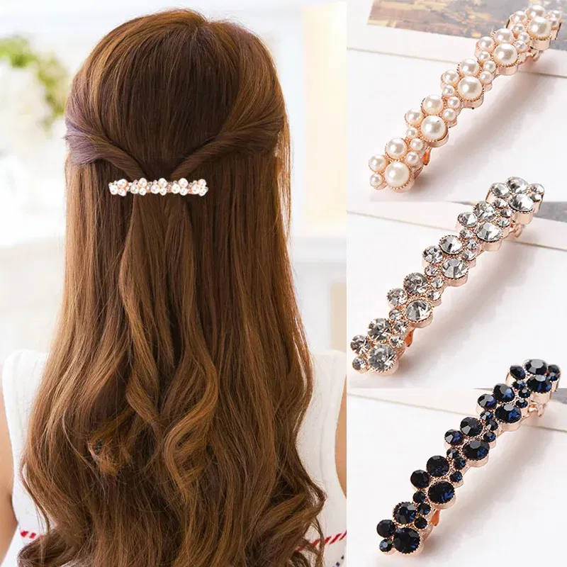 Color: pink - Hot Sale 5 Colors Korean Crystal Pearl Elegant Women Barrettes Hair Clip Hairgrips Hairpin Girls Hair Accessories Dropshipping