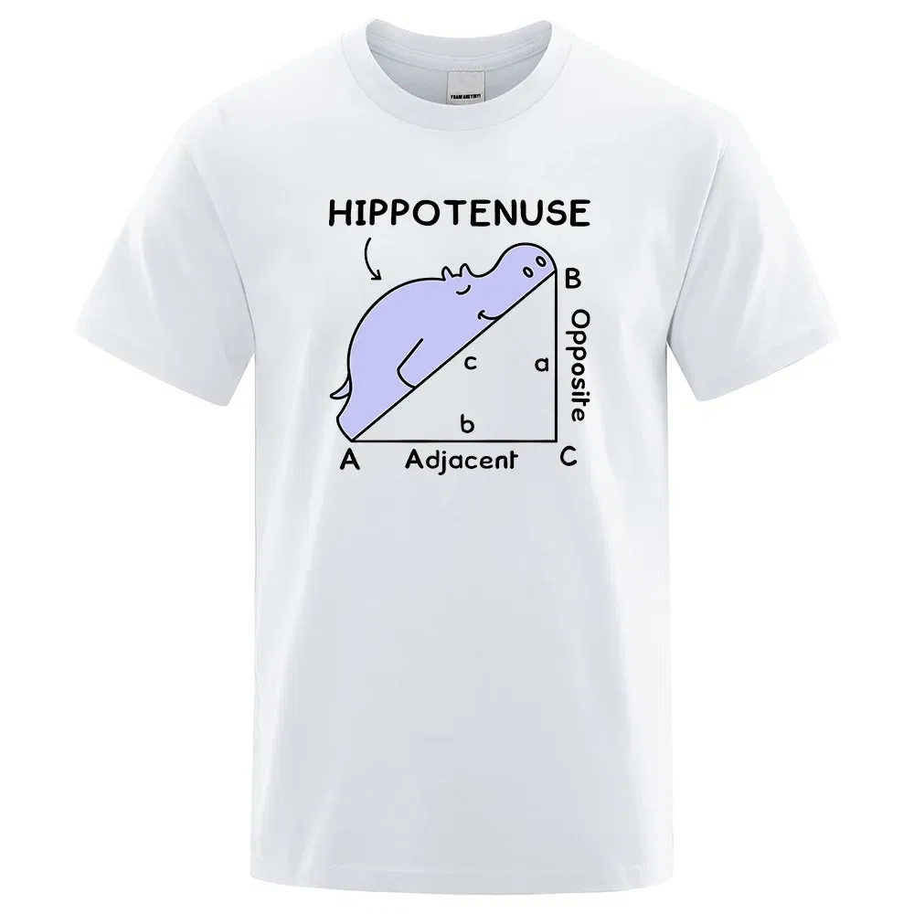 Color: WHITE, Size: M - Hippotenuse Opposite Adjacent Funny Printed Men Women T Shirts Trigonometric Functions Cotton Short Sleeve Streetwear T-shirt