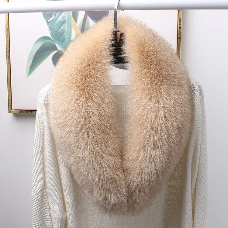 Color: Yellow, Size: M - 100% Natural Real Fox Fur Collar For Women Men Coat Jacket Fur Scarf Winter Extra Large Size Neck Warmer Fur Scarf Shawls Wraps