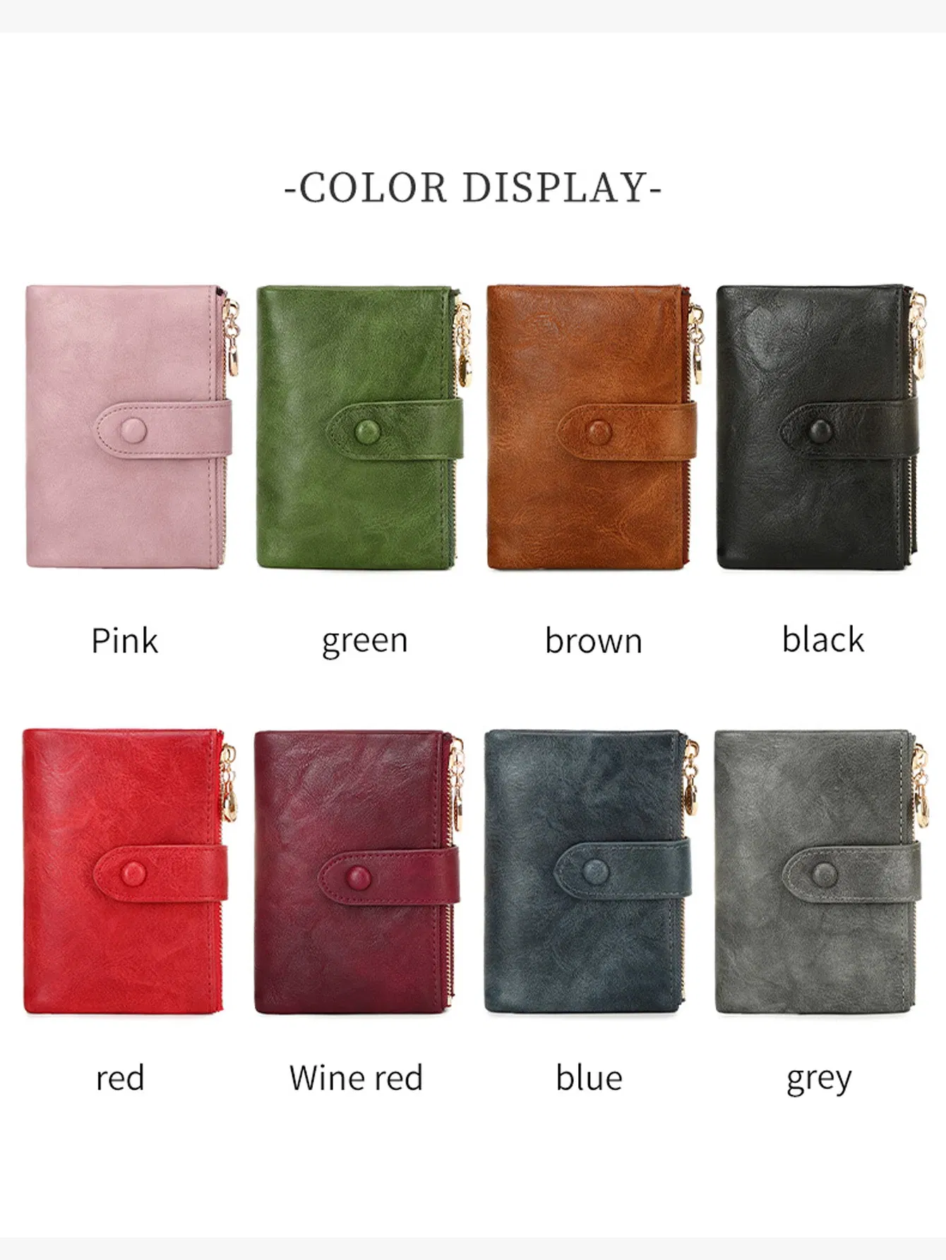 Color: Brown - Minimalist Women's Wallet Short Three Layer Large Capacity Double Zipper Card Holder ID Card Credit Bank Card Holder Money Bag