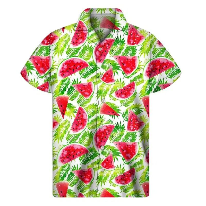 Color: Dark Grey, Size: M - Tropical Watermelon Graphic Hawaiian Shirt Summer Street Short Sleeves 3d Printed Fruits Button Shirts Men Clothes Lapel Blouse