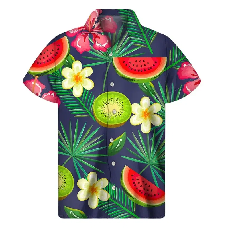 Color: Dark Grey, Size: M - Tropical Watermelon Graphic Hawaiian Shirt Summer Street Short Sleeves 3d Printed Fruits Button Shirts Men Clothes Lapel Blouse
