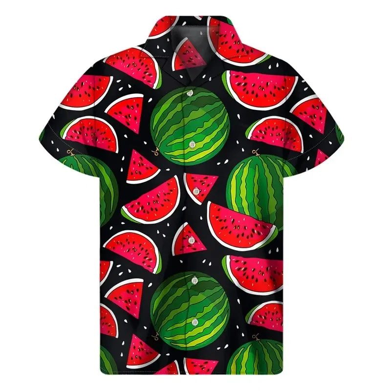 Color: Dark Grey, Size: M - Tropical Watermelon Graphic Hawaiian Shirt Summer Street Short Sleeves 3d Printed Fruits Button Shirts Men Clothes Lapel Blouse