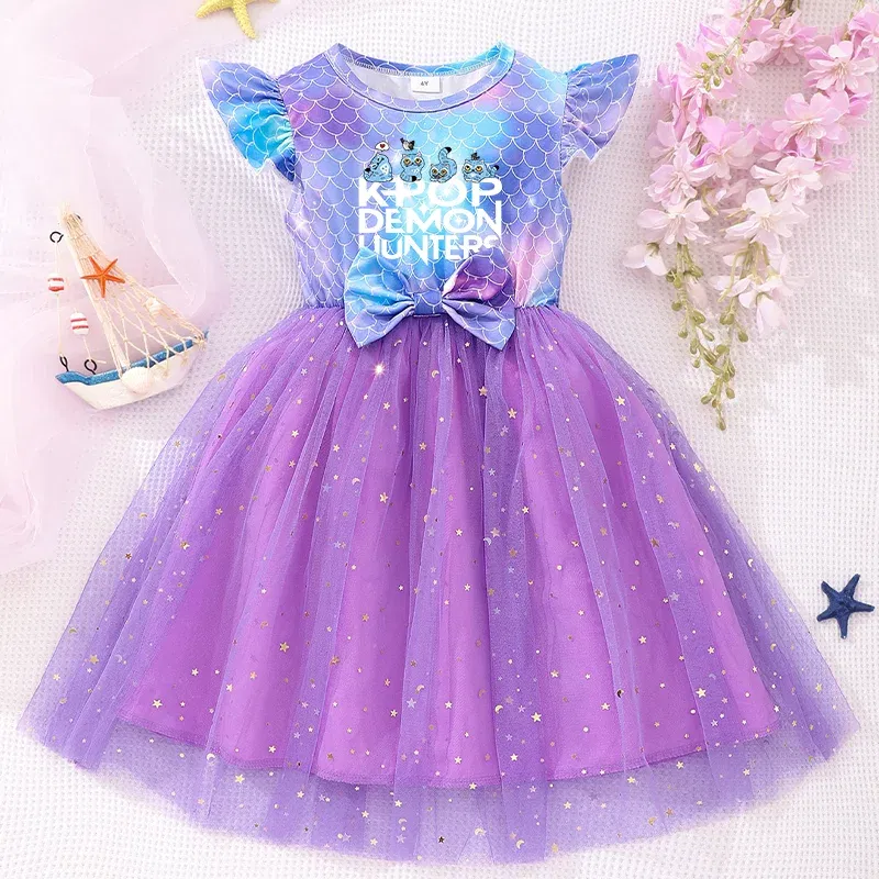 Color: Brown, Size: One Size, Ships From: CHINA, Height: 158 - KPop Demon Hunter Christmas Princess Dress Girl Fashion Casual Autumn Butterfly Dress Wedding Birthday Party Dress Gift Clothes