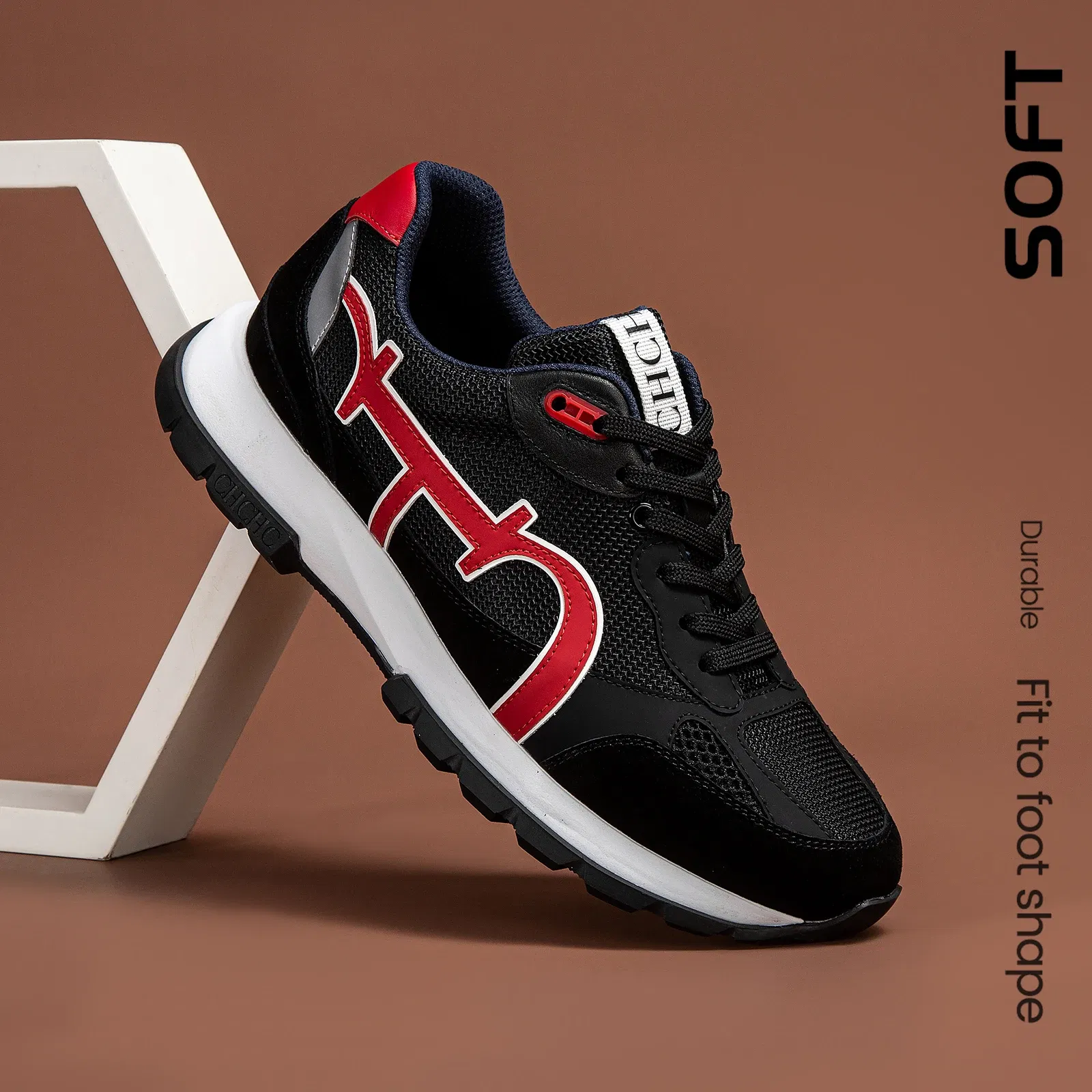 Color: GRAY, Shoe Size: 6.5 - CHCH Men's Tennis Shoes Black Cow Leather Material Stitching Design Men's Shoes Sports Shoes