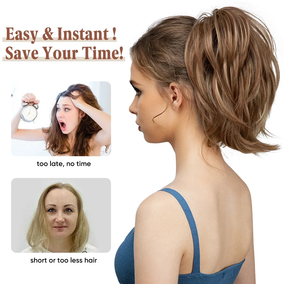 Color: T4/27/30, Bulk Buy: 1pc - Synthetic Claw Clip In Ponytail Hair Extensions Diy Hairpiece Hair Bun Fake Blonde Hair False Pigtail for Women