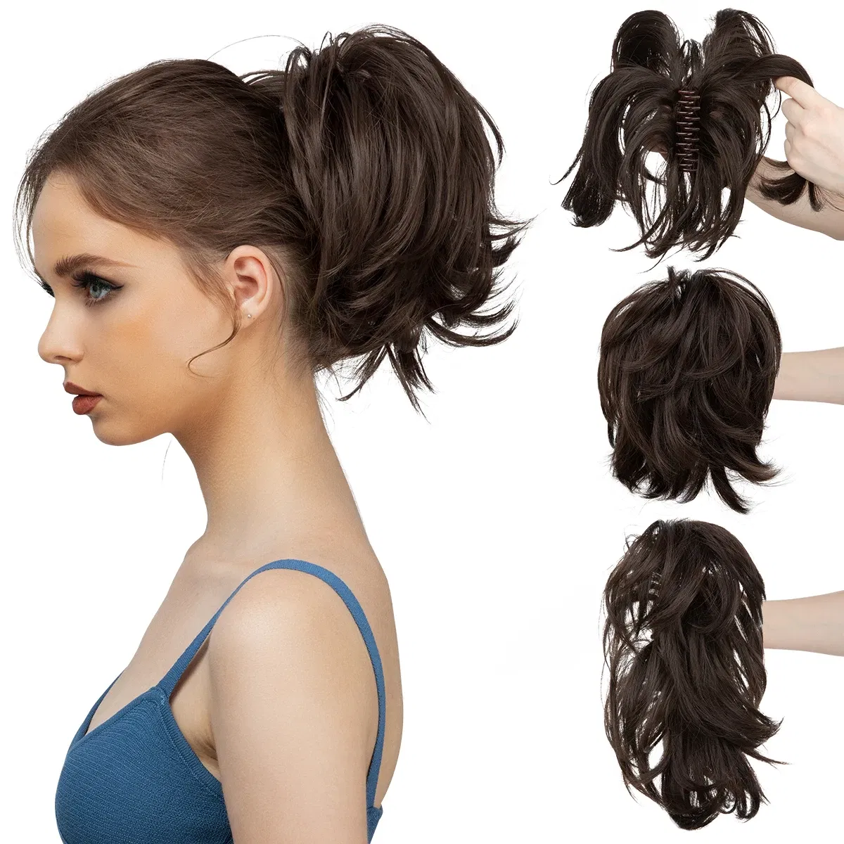 Color: T4/27/30, Bulk Buy: 1pc - Synthetic Claw Clip In Ponytail Hair Extensions Diy Hairpiece Hair Bun Fake Blonde Hair False Pigtail for Women
