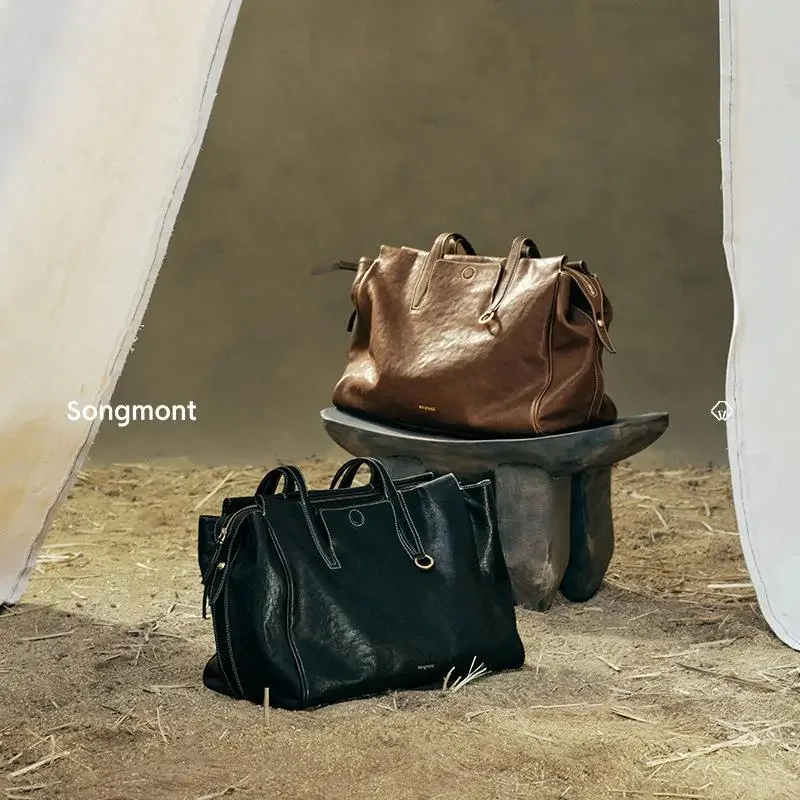 Color: NUDE - Songmont Tracking Series Travel Bag Vegetable Tanned Leather Briefcase, Simple Shoulder Bag