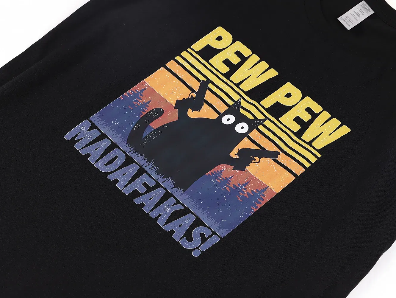 Color: Red, Size: M - Pew Pew Madafakas Tshirt Men Short Sleeve Novelty Funny Cat T Shirt Cotton Oversize Tops Shirts Tee T-Shirt Crew Neck Streetwear