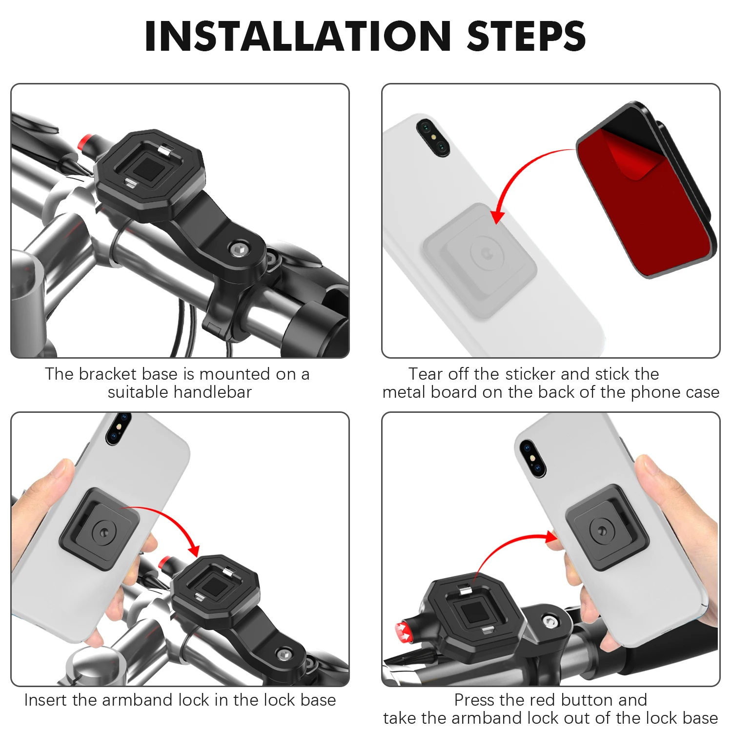 Universal Bicycle Mountain Bike Phone Holder MTB Motorcycle Scooter Handlebar Mobile Phone Mount Stand Security Lock Bracket