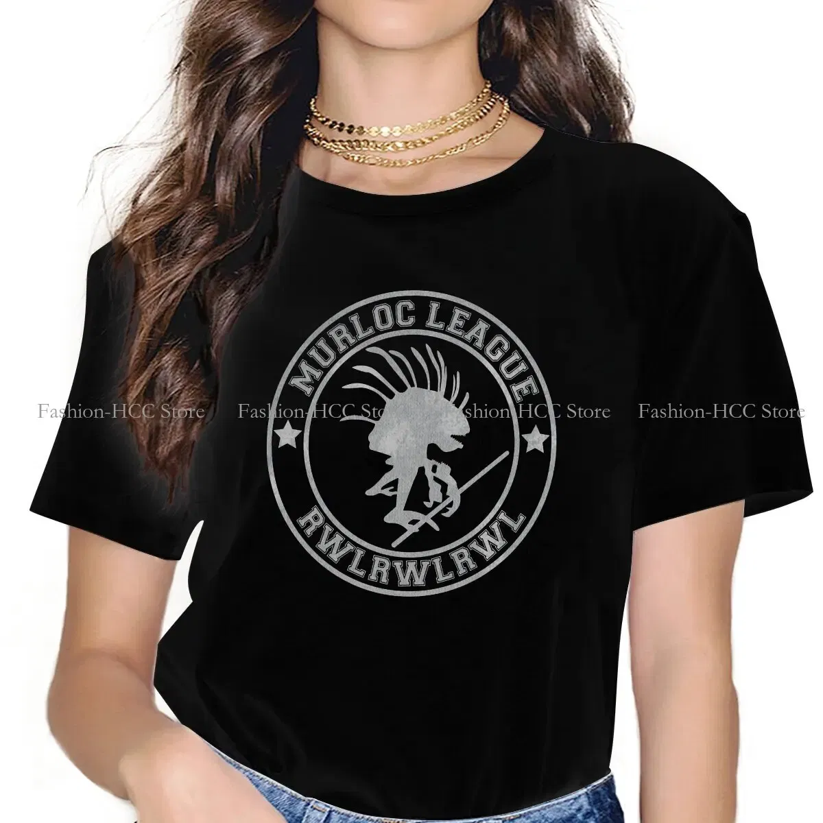 Color: black, Size: XL - World of Warcraft Polyester TShirts Murloc League Personalize Women's T Shirt Hipster Tops