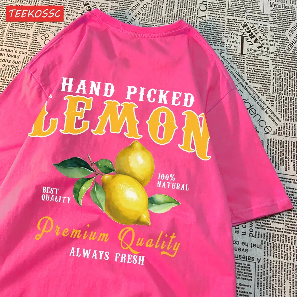 Color: Clear, Size: L - Summer Lemon Cherries Prints T-Shirts Cotton Women's Tops Oversize O-Neck Soft Short Sleeve tees Street Casual Womans Clothes