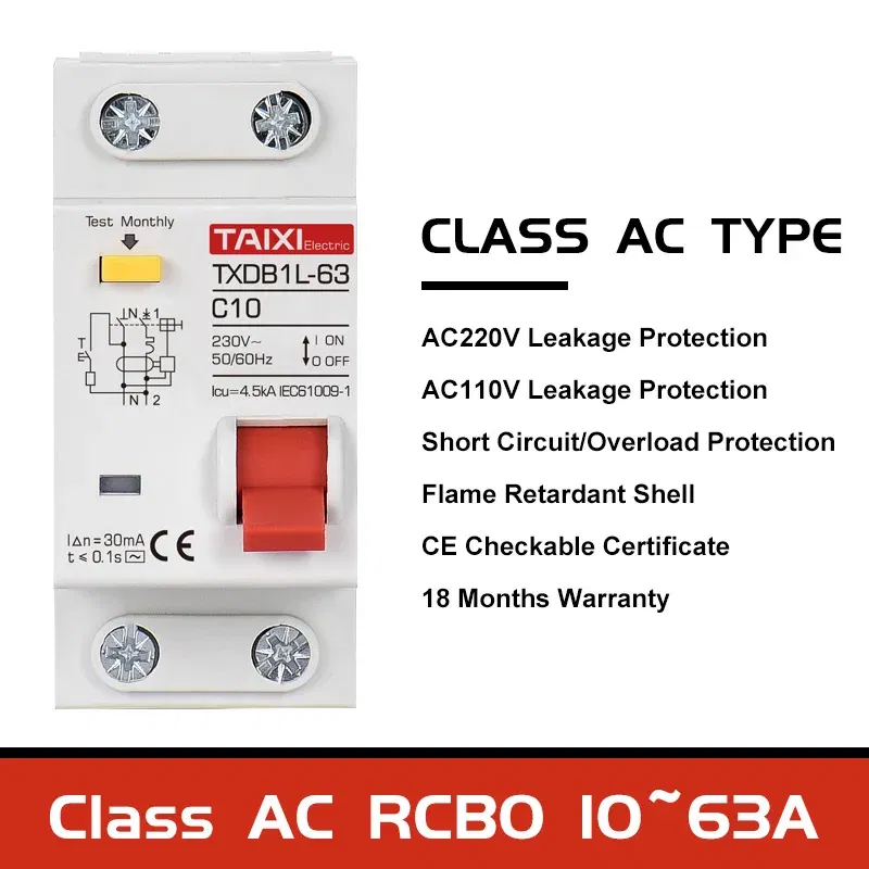 Rated Current: 20A, Ships From: CHINA, Poles Number: 1 - Type A AC CLASS Rcbo 110V 220V RCCB 10A 20A 40A 50A 63A 30mA Residual Current Circuit Breaker Leakage WIth Overload Protection