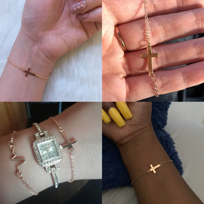 Metal Color: Light Yellow Gold Color - ALIUTOM 2020 charm cross cross chain bracelet fashion jewelry pulseras mujer women's bracelet
