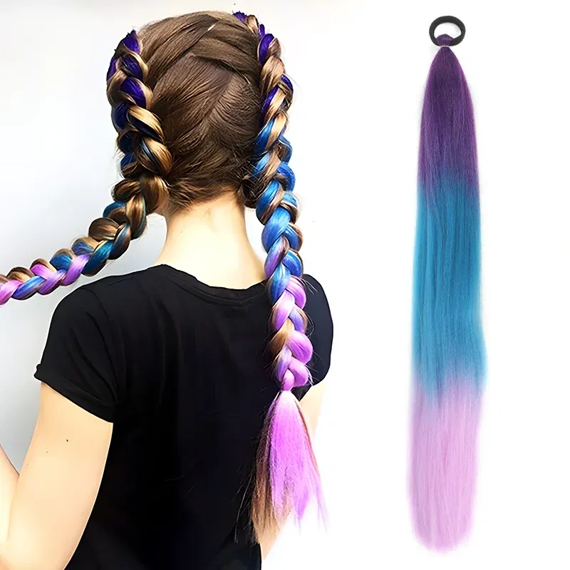 Color: T1B/613, Stretched Length: 26inches - LUPU Synthetic Ponytail Extension with Elastic Tie Hair Band 26" Long Straight Colored Braiding Ponytail Ombre Pink Purple Blue