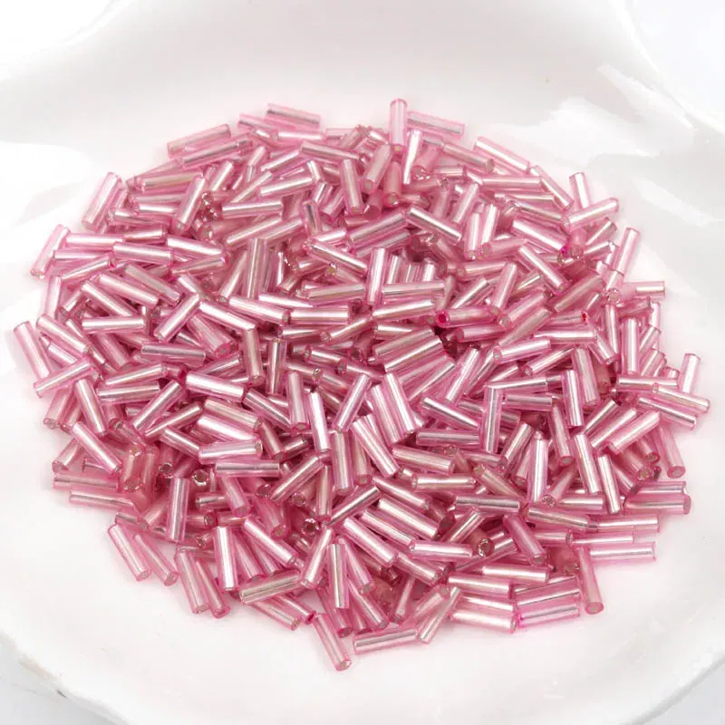 Color: Pink - Tube LINED Glass Czech Seed Spacer beads For jewelry handmade DIY Wholesale 17 colors 2x6mm 300pcs