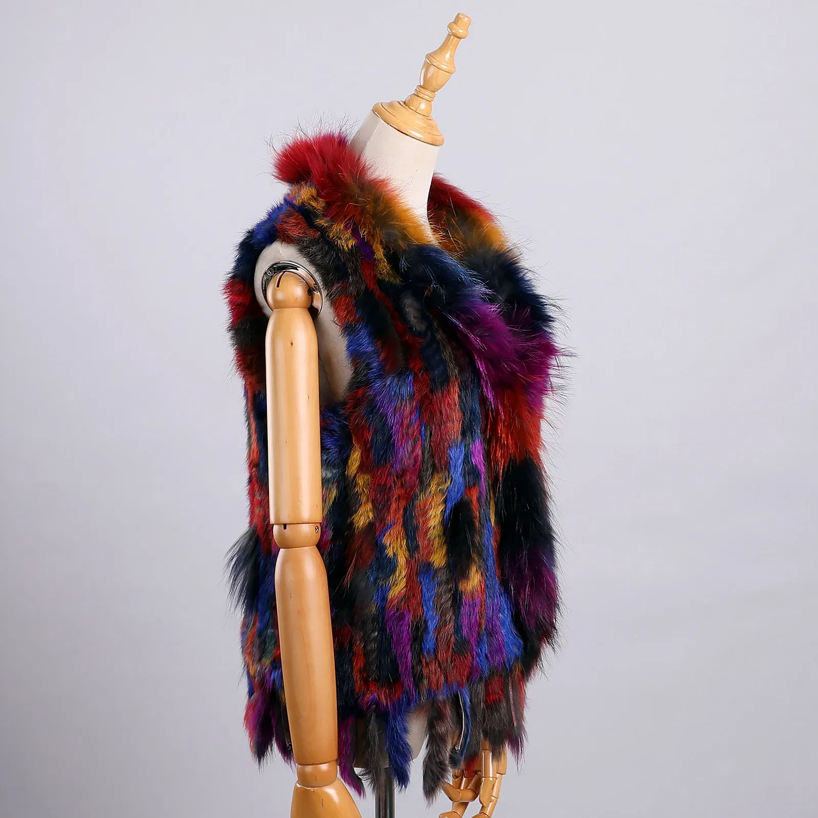 Color: Ivory, Size: XXL - Luxury Women's Genuine Premium Long Hair Rabbit Fur Knit Vest Raccoon Fur Trim Gilet Lady Sleeveless Waistcoat Real Fur Jacket