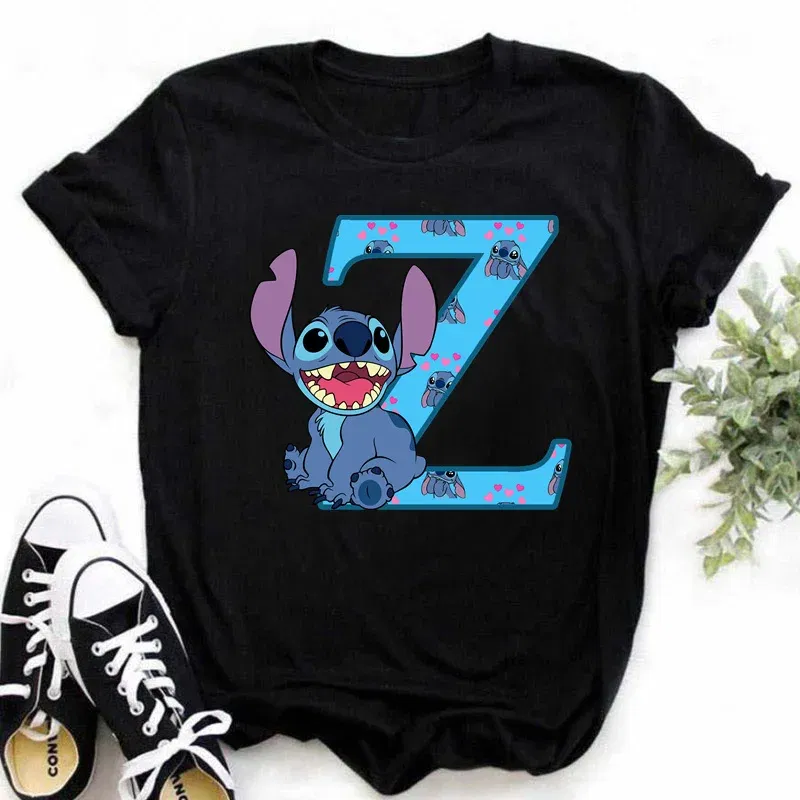Color: Mixed Color, Size: XXL - Disney Lilo&Stitch A-Z Alphabet Summer Women's Printed T-Shirt Women's Casual Tops T-Shirt Fashion Cartoon Plus Size T-Shirt