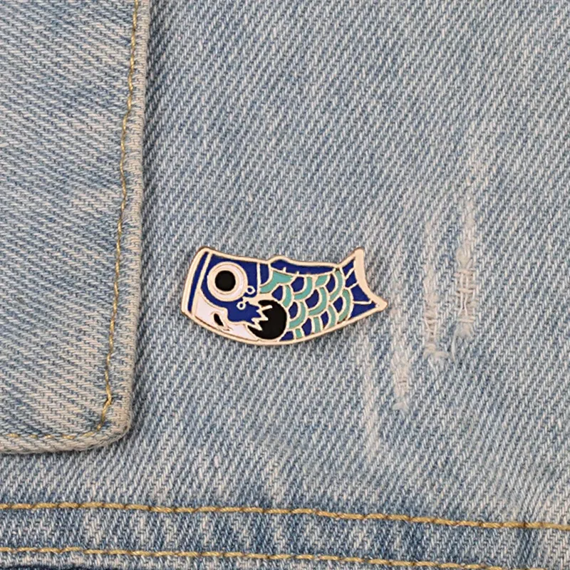 Metal color: Black Zinc Plated, Ships From: CHINA - Cartoon Fish Brooches Collection Fish Koi Flag Bag Clothes Decorative Jewelry Goldfish Shark Whale Brooch Lapel Enamel Pin Badge