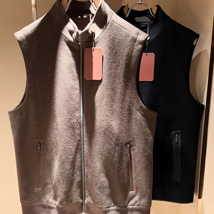 LP Italian stand-up collar solid color wool blended business casual simple vest