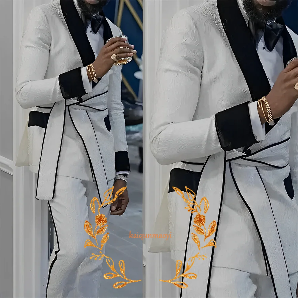 Jacquard Suit for Men Formal Wedding Groom Tuxedo Double Breasted Blazer Velvet Collar XS-5XL Dress Men