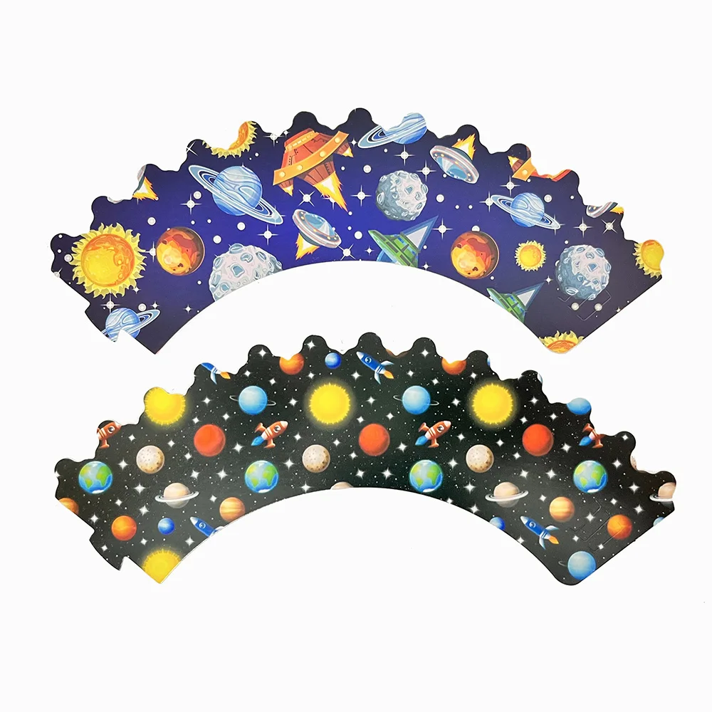Outer Space Cupcake Toppers and Wrappers Space Themed Party Cupcake Decorations for Kids Birthday Baby Shower Party