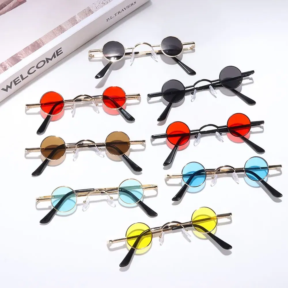 Lenses Color: GRAY, Frame Color: WHITE - Small Round Rock Punk Sunglasses for Women Men Ultra Metal Frame Hip Hop Sun Glasses Candy Color Fashion Shades Driving Eyewear