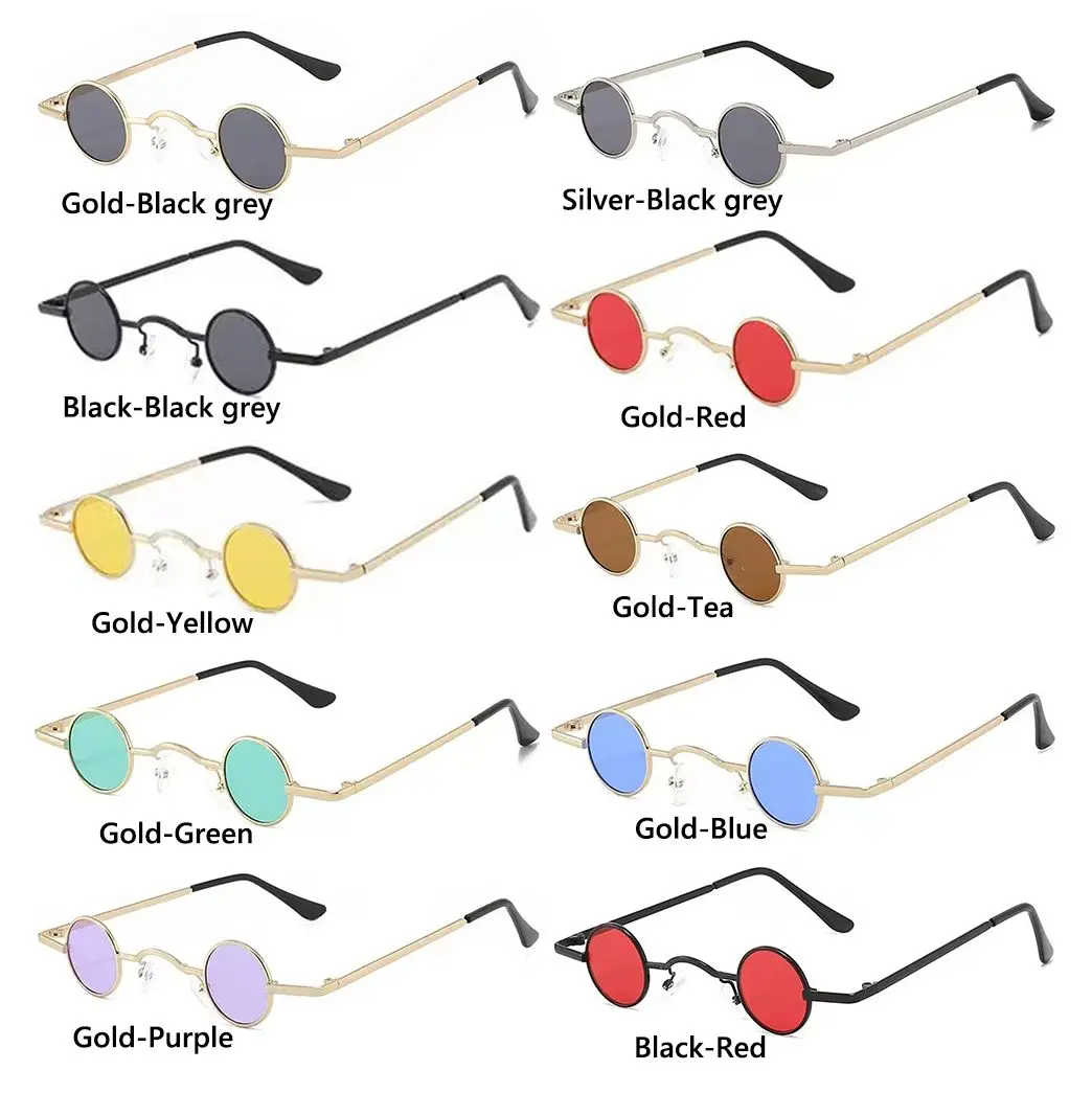 Lenses Color: GRAY, Frame Color: WHITE - Small Round Rock Punk Sunglasses for Women Men Ultra Metal Frame Hip Hop Sun Glasses Candy Color Fashion Shades Driving Eyewear