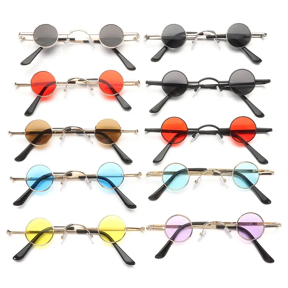 Lenses Color: GRAY, Frame Color: WHITE - Small Round Rock Punk Sunglasses for Women Men Ultra Metal Frame Hip Hop Sun Glasses Candy Color Fashion Shades Driving Eyewear