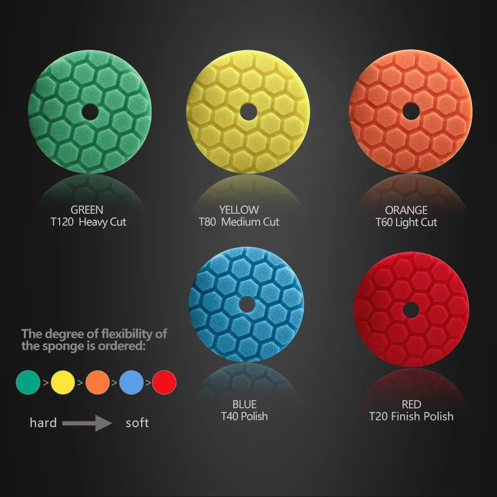Color: Blue, Material: Wool Wheel, Ships From: CN - (Bulk Sales) SPTA 3"(80mm)/5"(125mm)/6"(150mm) Hex-Logic Car Sponge Polishing Buffing Pads For DA/RO/GA Auto Buffer Polisher