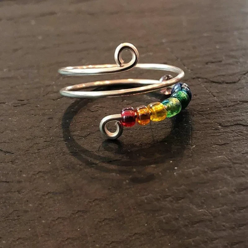 Colorful Beads Free Spins Fidget Anti Stress Anxiety Ring