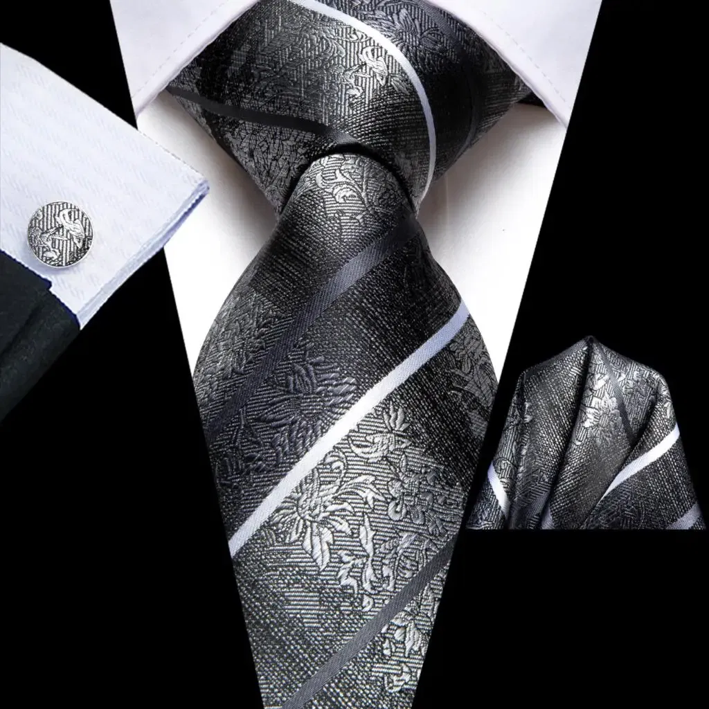 Color: Dark purple - Hi-Tie Purple Paisley Silk Elegent Tie for Men Novelty Design Handky cufflink Tie Set Party Business Wedding Dropshipping
