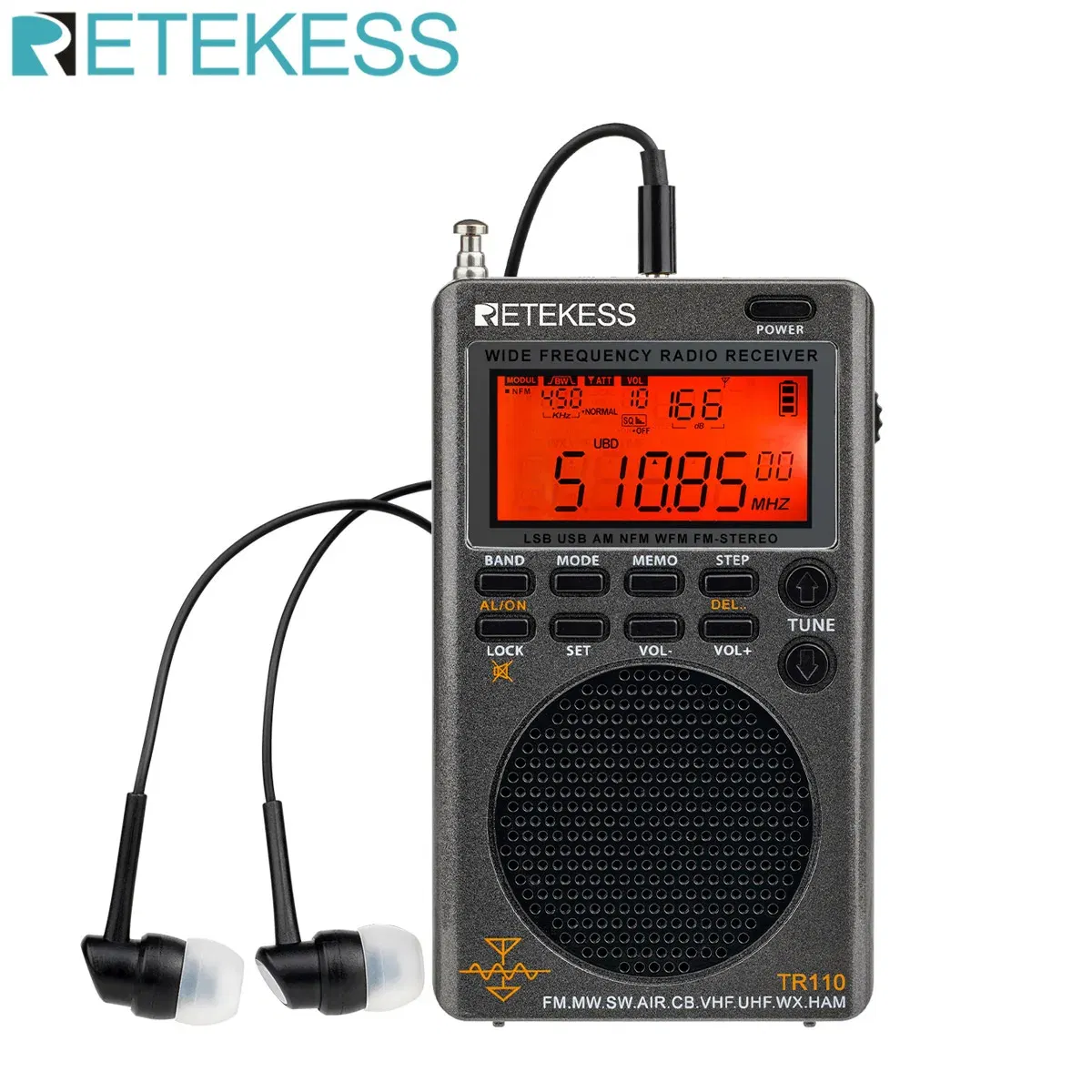 Color: RED, Ships From: CHINA - New! Retekess TR110 Radio FM Receiver Portable Shortwave Radios AM FM All Waves Band CB AIR Band Ham Radio SW MW LSB VHF UHF