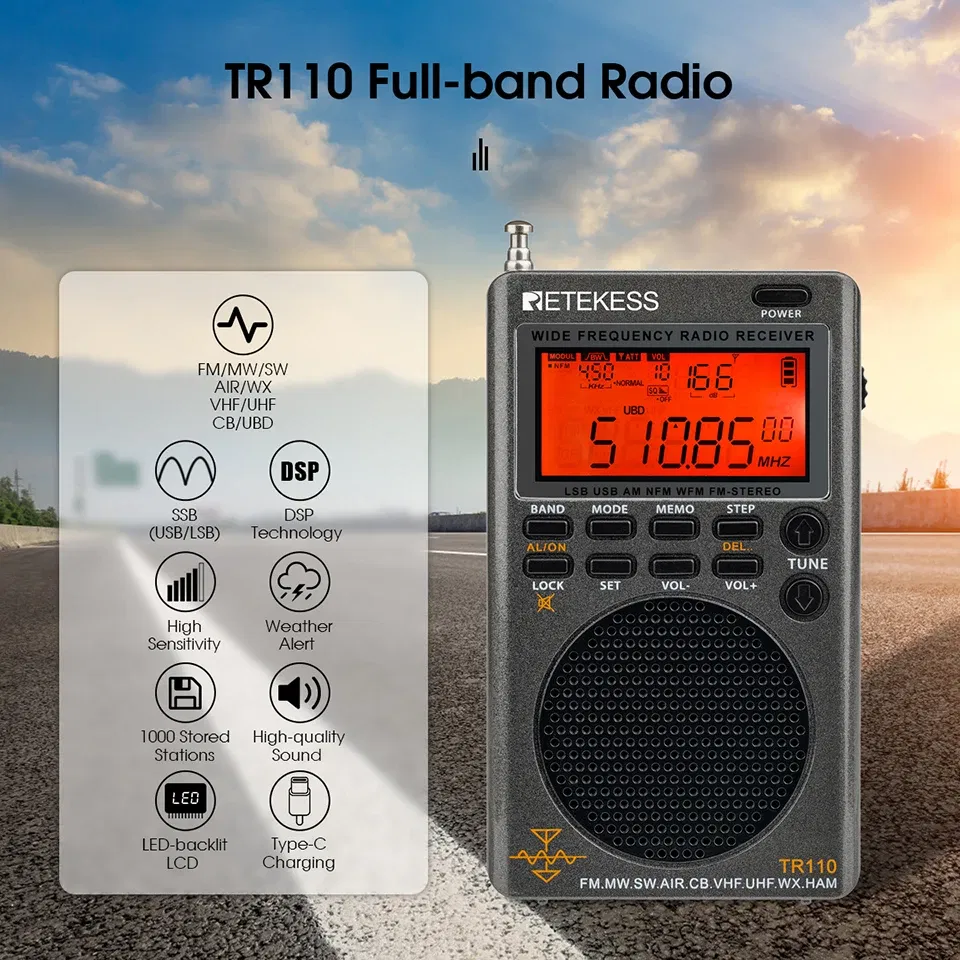 Color: RED, Ships From: CHINA - New! Retekess TR110 Radio FM Receiver Portable Shortwave Radios AM FM All Waves Band CB AIR Band Ham Radio SW MW LSB VHF UHF