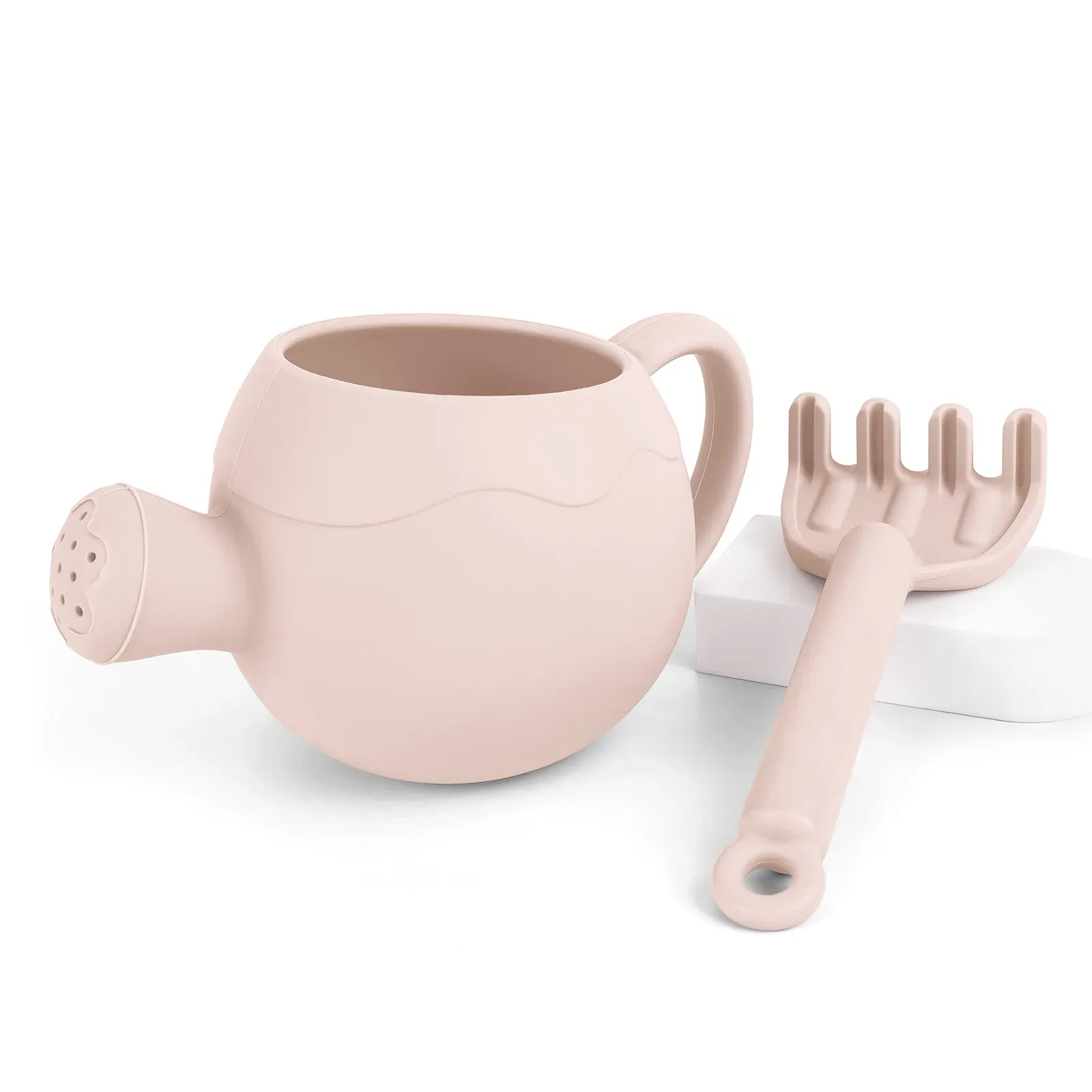 Color: light yellow - Summer Beach Toys Sand playing tools Soft Silicone Watering Pot Rake Set Play Sand Bucket Shovels Suitable for children outdoors