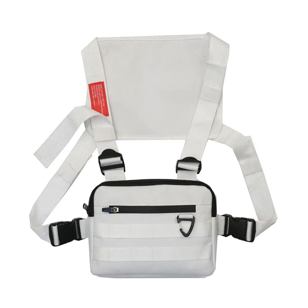 Color: WHITE - Multi-function Chest Bags Men Women Oxford Cloth Vest Hip-Hop Street Belt Pouch