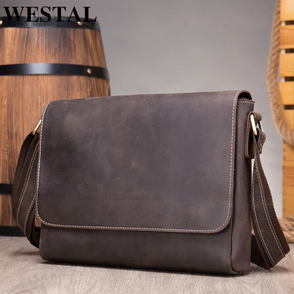 Color: SKY BLUE, Ships From: CHINA - WESTAL Crazy Horse Leather Men's Briefcases Laptop Bag Office Bags for Men Cover Messenger Bags Men's Leather Bag Computer Bags