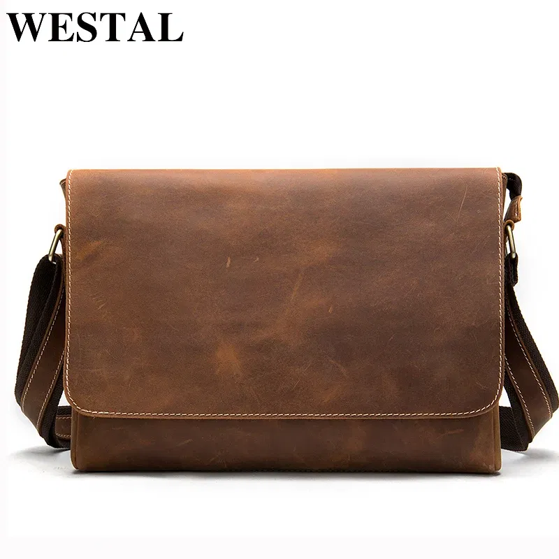 Color: SKY BLUE, Ships From: CHINA - WESTAL Crazy Horse Leather Men's Briefcases Laptop Bag Office Bags for Men Cover Messenger Bags Men's Leather Bag Computer Bags