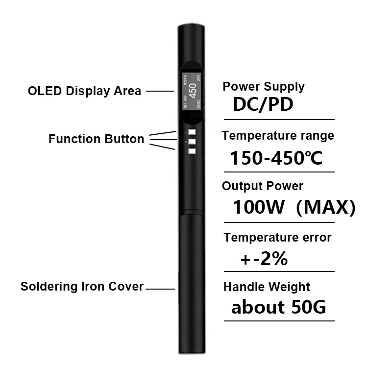 Color: Sky blue, Ships From: CHINA - PTS200 Smart Electric Soldering Iron 100W Mini Portable Fast Heating Soldering Station Universal TS101/TS100 Soldering Iron Tip