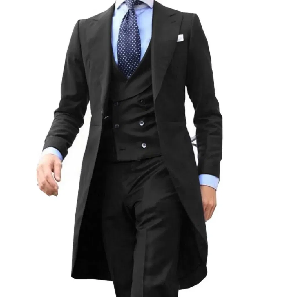 Color: ROYAL BLUE, Size: 6XL - Elegant man suit Slim Fit Suit Luxury Formal Tuxedos Wedding 3 Pieces Blazer Vest Pants Set Long Tail Coat One Button Custom