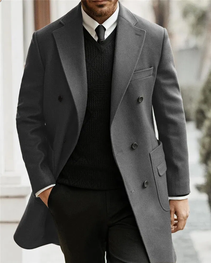 Color: Brown, Size: XS - Classic Man Trench Coat Customized Notched Lapel Full Man Terno Double Breasted Elegant Gentleman Long Coat Men's Winter Jacket