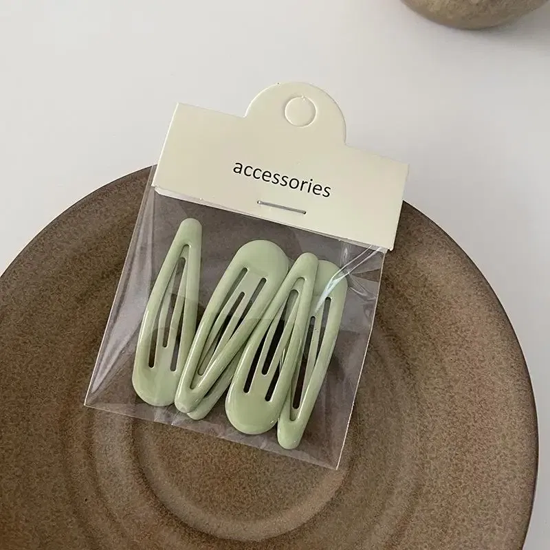 Color: light green - 5Pc Korean Snap Hairgrip Hair Clips Bangs Clip Edge Clip Waterdrop Shape BB Hairpins DIY Fashion Headwear Women Hair Accessories
