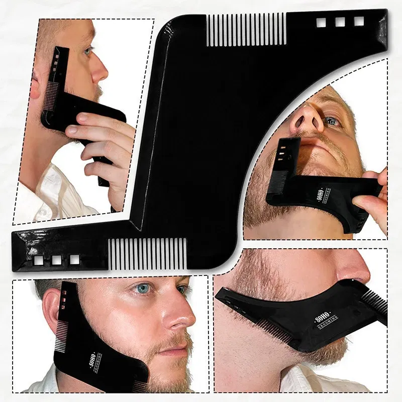 Color: Red - Fashion Beard Styling Template Comb New Barber Tool Mustache Symmetry Trimming Styling Stencil 3 Colors Optional Styling comb