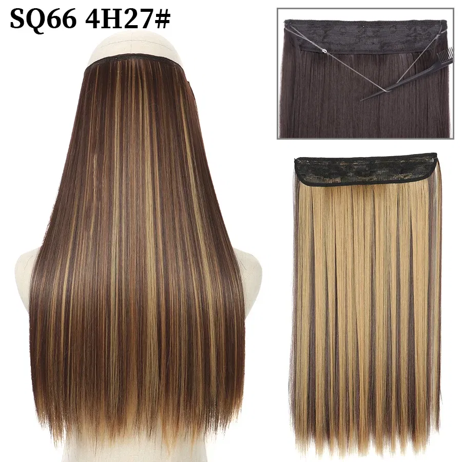 Color: T1B/33/27, Stretched Length: 22inches, Ships From: CHINA - Synthetic Natural Wavy No Clip Fish Line Invisible Hair Extensions Mixed Color Blonde Black Artificial False Hair Piece ForWomen