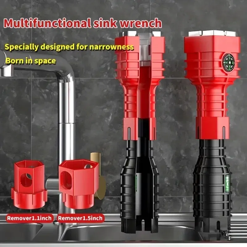 Color: Yellow - 24/18/8 Multifunction Faucet and Sink Installer Tool Faucet Wrench Tool Plumbing Tool Water Pipe Spanner for Kitchen Bathroom