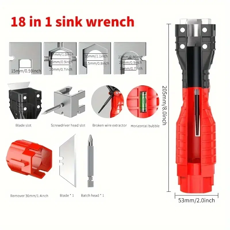 Color: Yellow - 24/18/8 Multifunction Faucet and Sink Installer Tool Faucet Wrench Tool Plumbing Tool Water Pipe Spanner for Kitchen Bathroom
