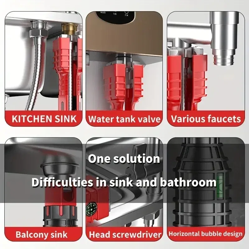 Color: Yellow - 24/18/8 Multifunction Faucet and Sink Installer Tool Faucet Wrench Tool Plumbing Tool Water Pipe Spanner for Kitchen Bathroom