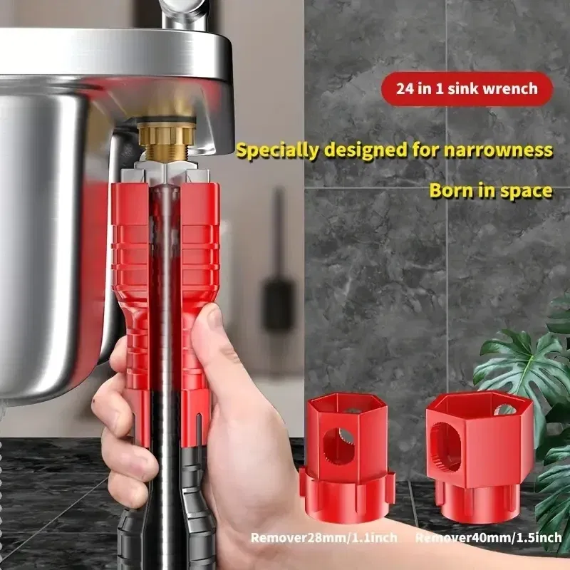 Color: Yellow - 24/18/8 Multifunction Faucet and Sink Installer Tool Faucet Wrench Tool Plumbing Tool Water Pipe Spanner for Kitchen Bathroom