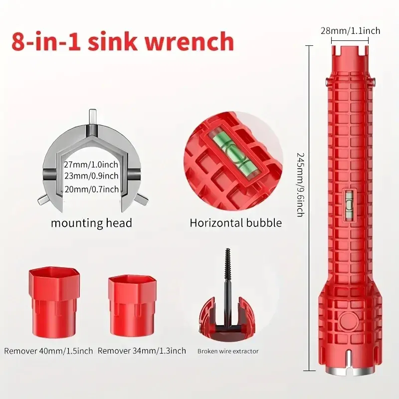 Color: Yellow - 24/18/8 Multifunction Faucet and Sink Installer Tool Faucet Wrench Tool Plumbing Tool Water Pipe Spanner for Kitchen Bathroom