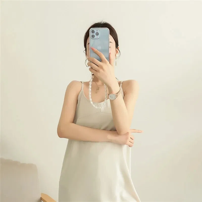 Color: cream, Bundle: Case & Strap, Material: PC - Pearl Bracelet Wrist Chain Phone Case For iPhone 13 12 11 14 15 Pro Max XR X XS Mini 7 8 Plus SE Transparent Hard Acrylic Cover